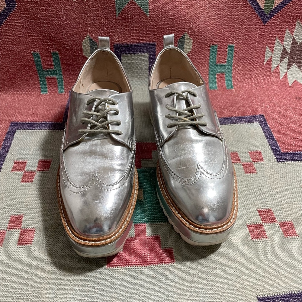 Zara Basic: Metallic Platform Wingtip Derby Oxfor… - image 2